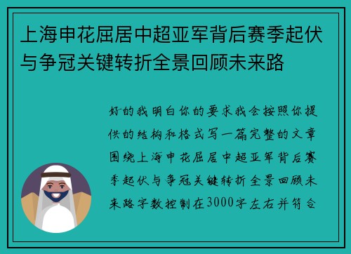 上海申花屈居中超亚军背后赛季起伏与争冠关键转折全景回顾未来路