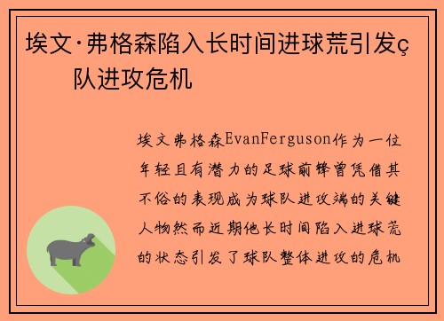 埃文·弗格森陷入长时间进球荒引发球队进攻危机